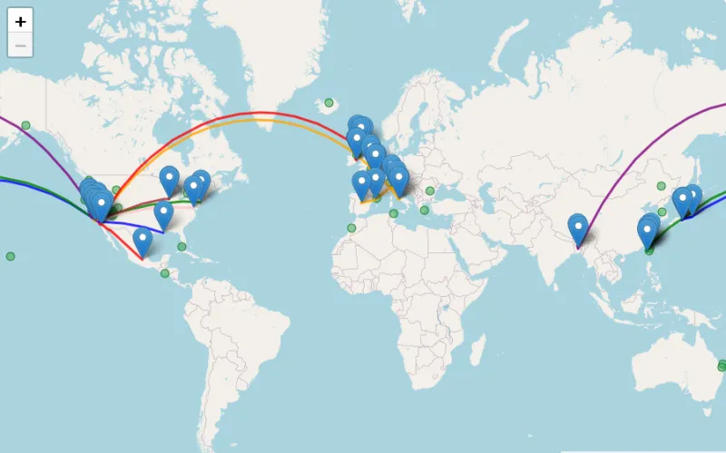 Map of places I've been to and want to go to
